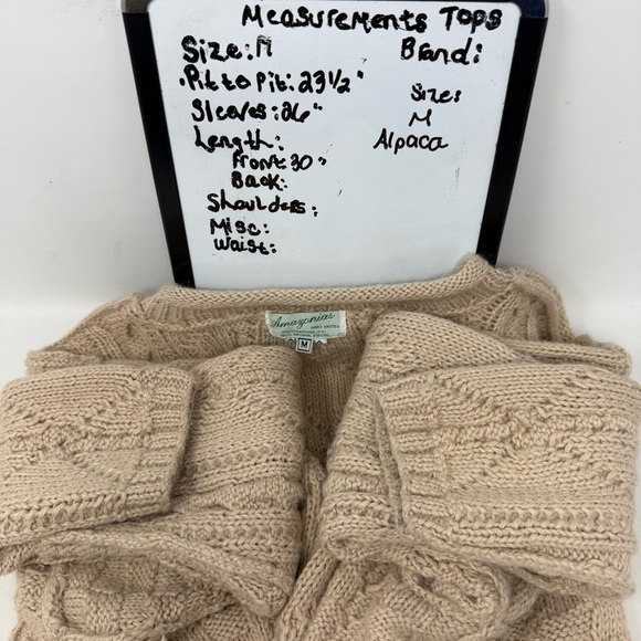 Amazonias Cream Alpaca Wool Fisherman Cable Knit Sweater Sz L Hand Knitted Peru - Picture 5 of 9